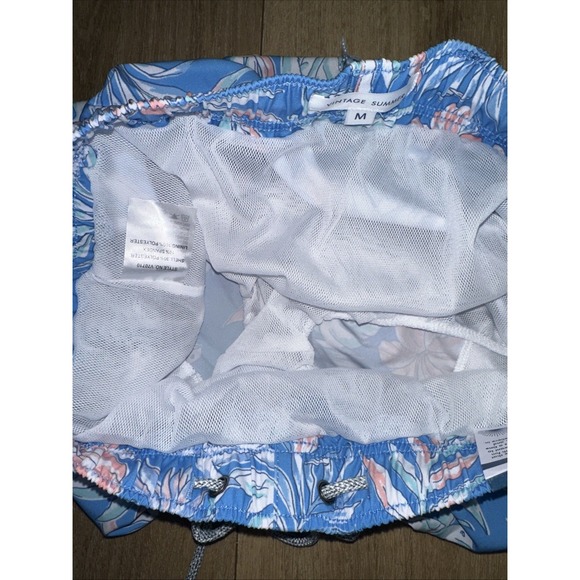 Vintage Summer Men's‎ Hawaiian Turtle Swim Shorts Mesh Brief Blue Medium - Picture 11 of 15